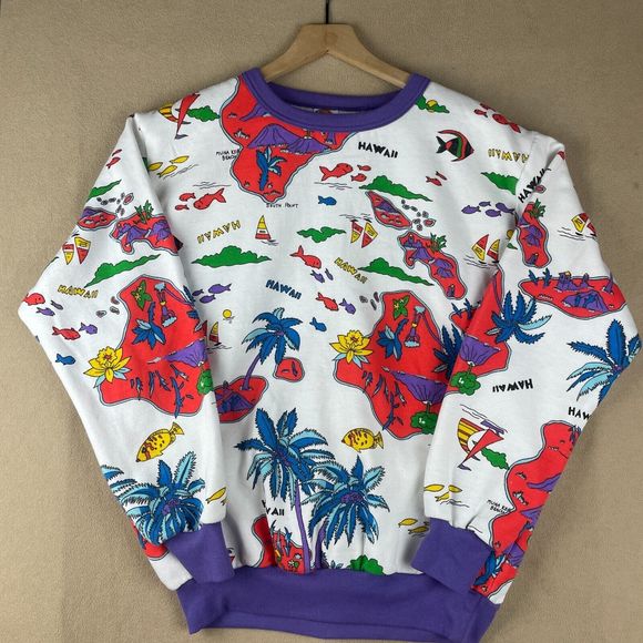 Chippie Other - Vintage 90s All Over Print Hawaii Sweater Adult Extra Large Fish Nature Tourist